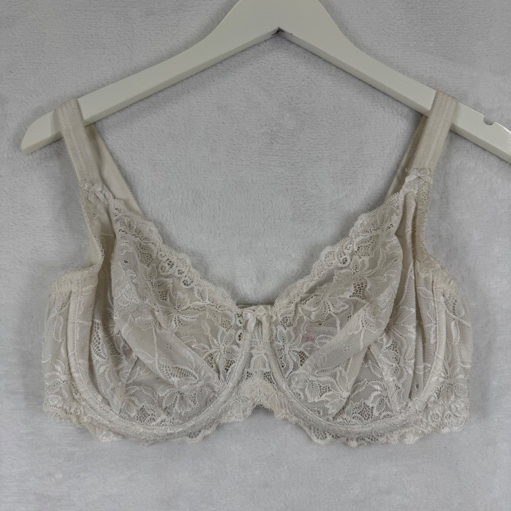 Figleaves Just Peachy Womens 36FF Ivory‎ Floral Lace Underwire Balconette Bra